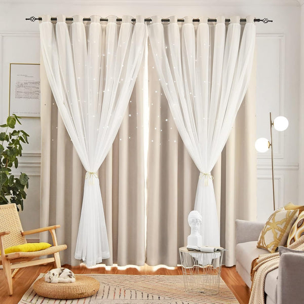 Loyala Star Curtains, Blackout Curtains for Bedroom Kids Cute Double Layer Hollow Out