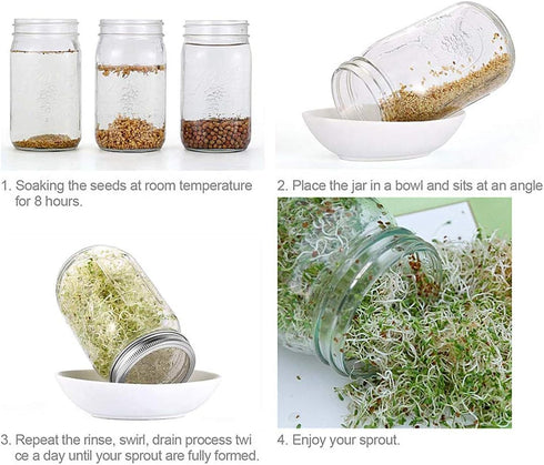 Sprouting Lids WIDE MOUTH, 316 Stainless Steel Mesh Lid Kit for Mason Jars, 4 Pack Sprouting Strainer Lids