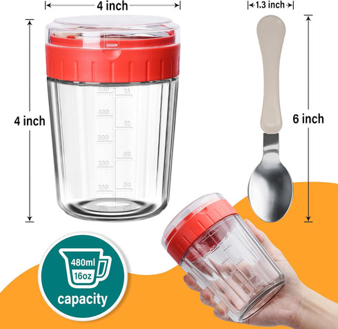 Large Overnight Oats Containers to Go, 4 Pack Glass Meal Prep Jars, 2 Cups Wide Mouth Airtight Storage