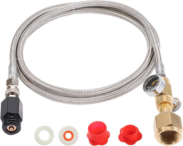 CO2 Tank CO2 Cylinder Direct Adapter with 60in Stainless Steel Hose, Pressure Gauge & Exhaust Valve for Soda Maker