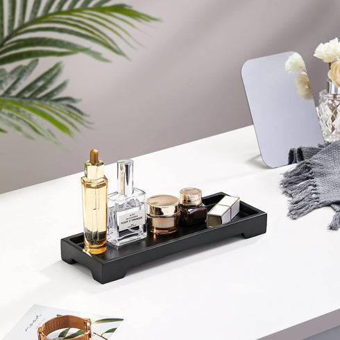 Luxspire Resin Black Bathroom Vanity Tray, 11 x 4 Inch Kitchen Sink Organizer for Candles, Soap, Towel, Jewelry Dish