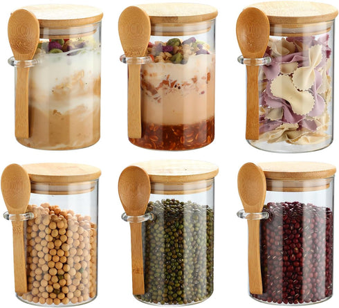 Recceng 6 Pack Glass Jars with Bamboo Lids and Spoons for Loose Leaf