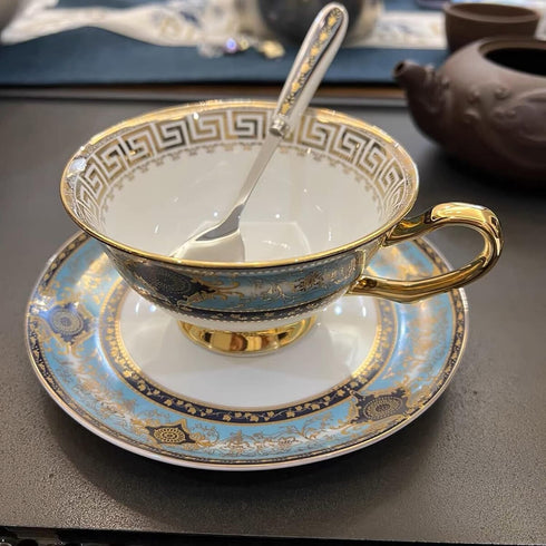 YBK Tech Euro Style Bone China Cup & Saucer Set, Ceramic Tea Coffee Cup for Home Kitchen