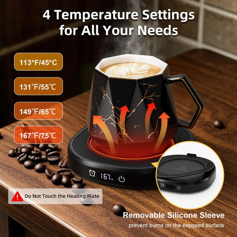 Set, 4 8 Coffee Mug Warmer & Unique Marbling Mug Smart Heated Electric Cup Warmer for Desk Office, Temperature Control