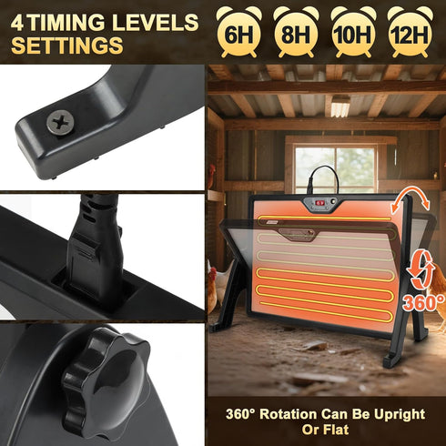 Yaobuld 180W Smart Chicken Coop Heater with Remote Control Low Energy Consumption, Dual-Mode Heating for Winter Poultry