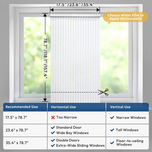 rabbitgoo Window Privacy Film - Frosted Glass Cling for Non-Adhesive Static Cling, Anti-UV Reeded Blinds Sticker, 23.6"