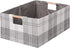 Fabric Storage Bin Box, Collapsible Cotton Linen Storage Cube with Wooden Handles, Light Gray Plaid, Medium