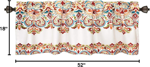 Lush Decor Clara Valance Paisley Damask Print Single Curtain, 18” x 52”, Turquoise and Tangerine Bohemian Style