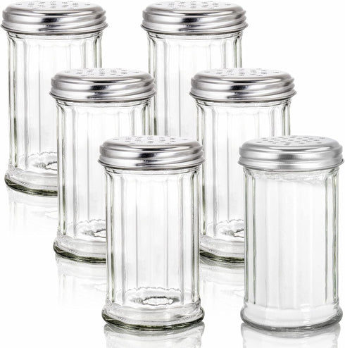 Tebery 6 Pack Glass Retro Cheese Spice Herb Seasoning Shakers with Perforated Stainless Steel Lid, 12Oz