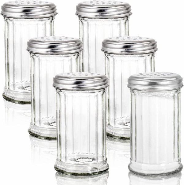 Tebery 6 Pack Glass Retro Cheese Spice Herb Seasoning Shakers with Perforated Stainless Steel Lid, 12Oz