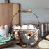 LINCOUNTRY. Countertop Chicken Wire Egg Basket for Gathering Fresh Eggs, Round Metal Egg Collecting Basket with Wooden