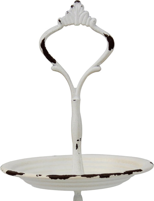 Stonebriar Small 2 Tier Worn White Metal Tray, Rustic Farmhouse Decor, Tiered Jewelry Tray for Vanity or Bathroom, 9.25"