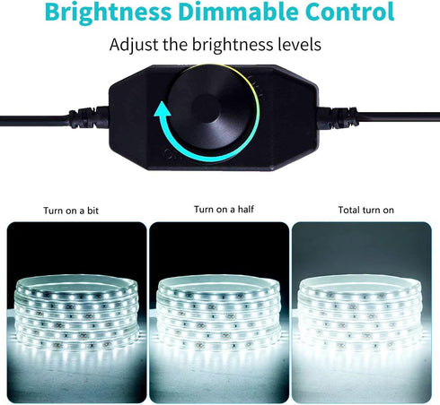 20FT 12V IP65 White Rope Lights Outdoor, Waterproof Led Rope Lights Indoor Cuttable, Flexible Led Strip Lights Cuttable