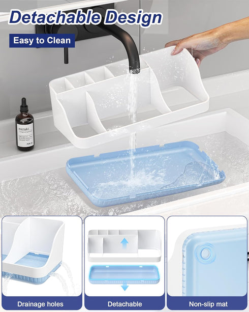 Homtalker Counter 7 Countertop Bathroom Organizer and Storage, Slots Detachable Toothbrush Holders for Bathrooms