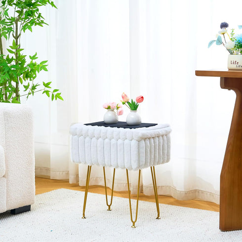 16.5" 11.8" 18" Wimarsbon Storage Ottoman, Vanity Stools with Metal Legs, x x Modern Faux Mink Fur Footstool, Makeup
