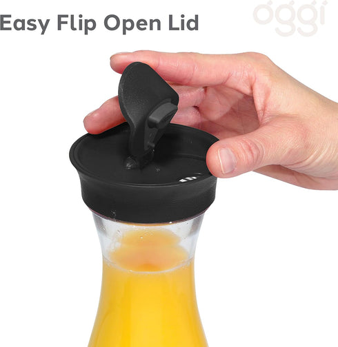 OGGI Clear Carafe w/Flip Open Lid, Ideal Juice Bottle, 1.6 Lt (54Oz), Black