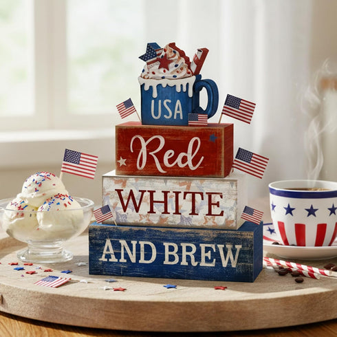 4 4th 250th CroBlissful Pcs of July Decorations Patriotic Memorial Day Tabletop Decoration Red White Blue Table