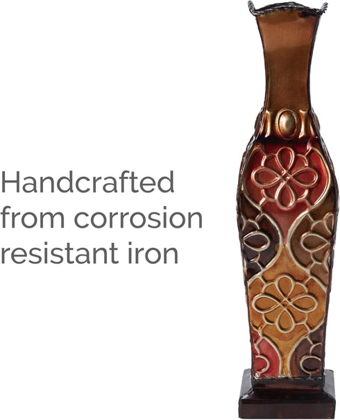 Elements Harlequin Embossed Decorative Metal Vase, 17-Inch, Home Decor for Floral Arrangements