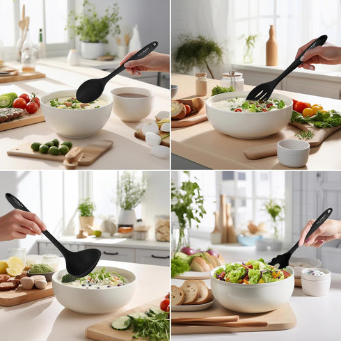 Culinary Couture Black Silicone Kitchen Utensils Set of 6, Non-Stick Heat-Resistant Kitchen Utensils with Steel Inner