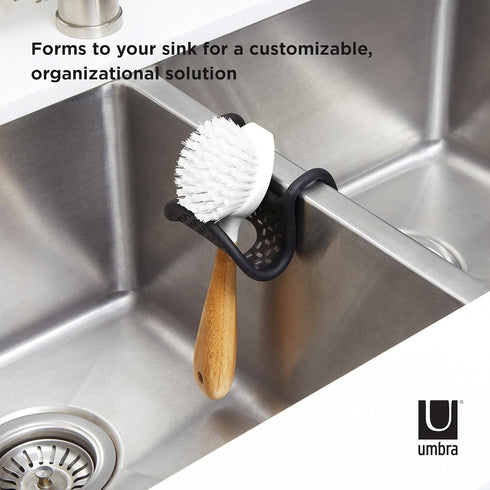 Modern Black Sling Sponge Holder for Kitchen Sinks - Flexible Design, No Suction Cups