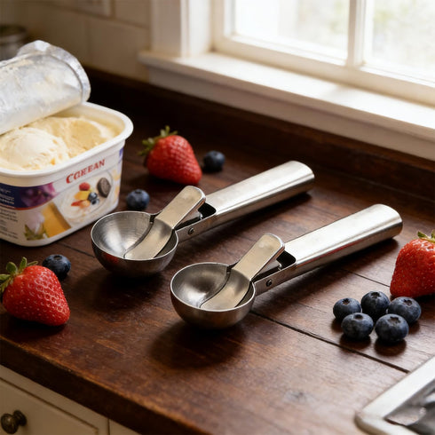 Auyuananble (1p-silver) Ice Cream Scoop,Portable Stainless Steel Ice Cream Scoop with Trigger and Comfortable