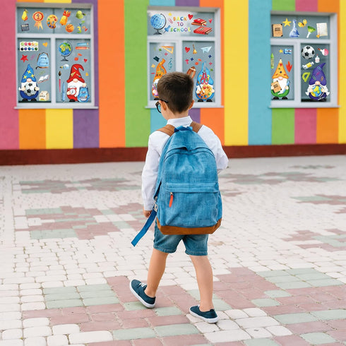 Whaline 9 Sheet Back to School Window Clings, Gnome Pencil Book Globe Decals for Classroom Glass Mirror Decoration