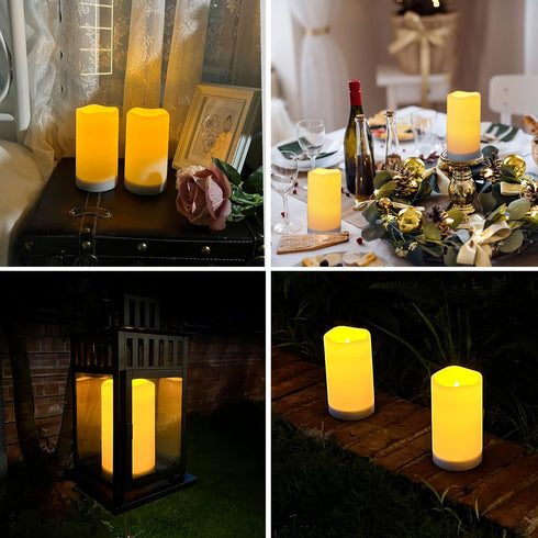 Set, 3.25" 6" NURADA Large Outdoor Solar Powered Candles - Flameless Pillar Waterproof Rechargeable Candle White Resin