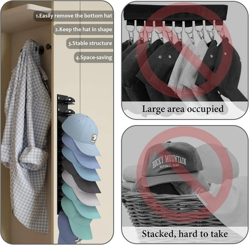 G GENLEAS 2 Pack Hat Organizer for Baseball Caps, Wall Rack with Strong Adhesive, Black
