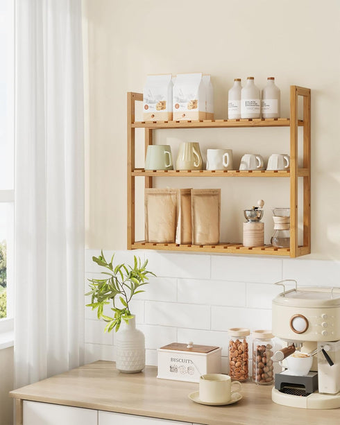 3-Tier 5.9 23.6 21.3 Inches, UBCB13Y SONGMICS Bamboo Bathroom Shelf, Adjustable Plants Rack, Wall-Mounted or Stand