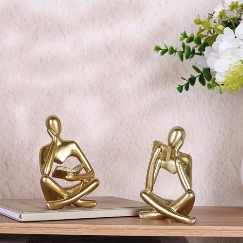 Gold Reading Women Statue, Thinker Sculptures, Abstract Art Ornament, Modern Aesthetic Figurine Decoration, Suitable