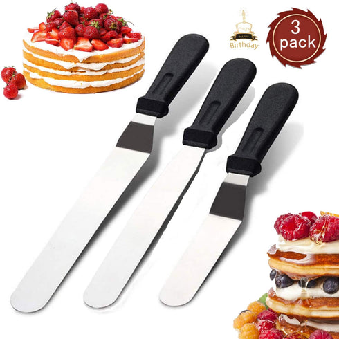 Sorxine Angled Icing Spatula Set of 3, Metal Stainless Steel for Kitchen Cake Baking Decorating, 6", 8", 10" Blade