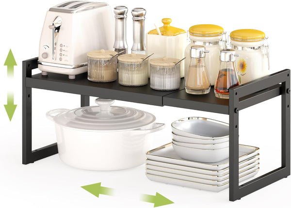 DOLALIKE Expandable kitchen Countertop Organizer, Stackable Cabinet Shelf Organizers, Space Saving Spice