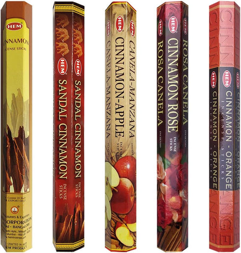 Hem Incense Sticks Variety Pack #8 with Incense Stick Holder, 5 Cinnamon Based Fragrances
