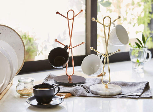 JEmarble Mug Holders with Copper Plated Standing (Black) Countertop Mug Tree, Coffee Mugs & Tea Cup Storage Rack