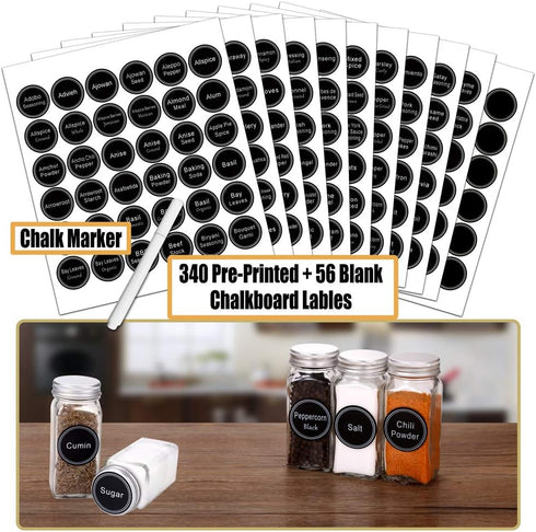 SWOMMOLY 18 396 Set, Countertop, Spice Rack Organizer with Empty Square Spice Jars, Spice Labels with Chalk Marker