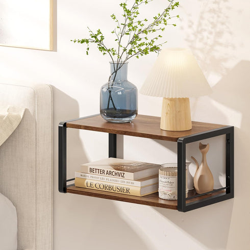 Floating Nightstand, Wood Bedside Shelf Wall Mounted Nightstand with Heavy-Duty Frame, Floating