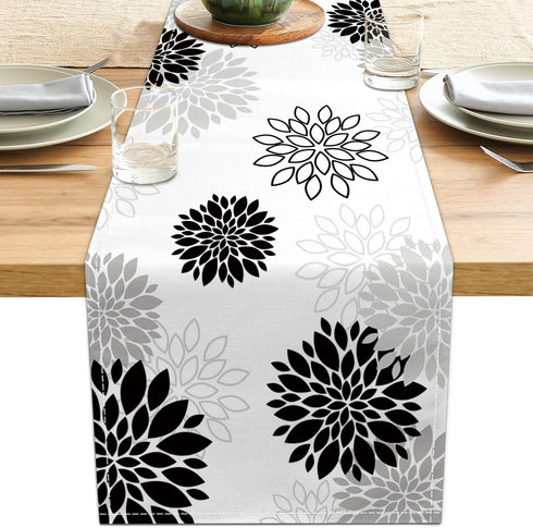 LXXTK Dahlia Flower Table Runner 13x90 Inch Farmhouse Blue Gray Runners Modern Table