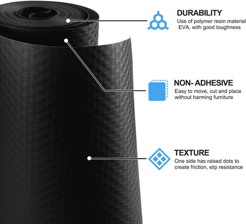 Black Shelf Liners for Kitchen Cabinets, Non-Adhesive Drawer Mat, Durable Place Mats for Bathroom, Kitchen, 11.8x236.22