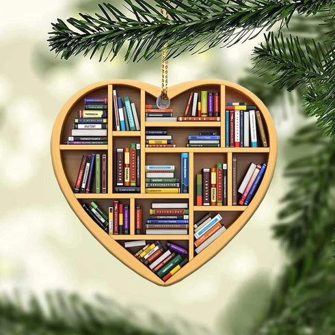 AyeBeau Book Lovers Ornaments Gifts, Bookshelf Heart Ornament Christmas for Tree 2025, Bookstore