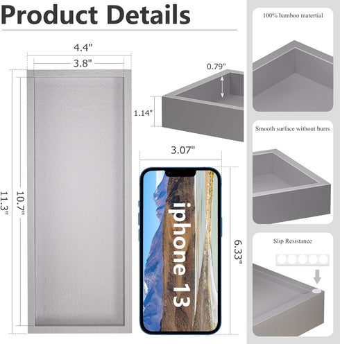 ZHWS 11.3”L x 4.4”W x 1.14”H Bathroom Tray for Soap Dispenser, Vanity Tray for Perfume, Jewelry, Candle, Makeup