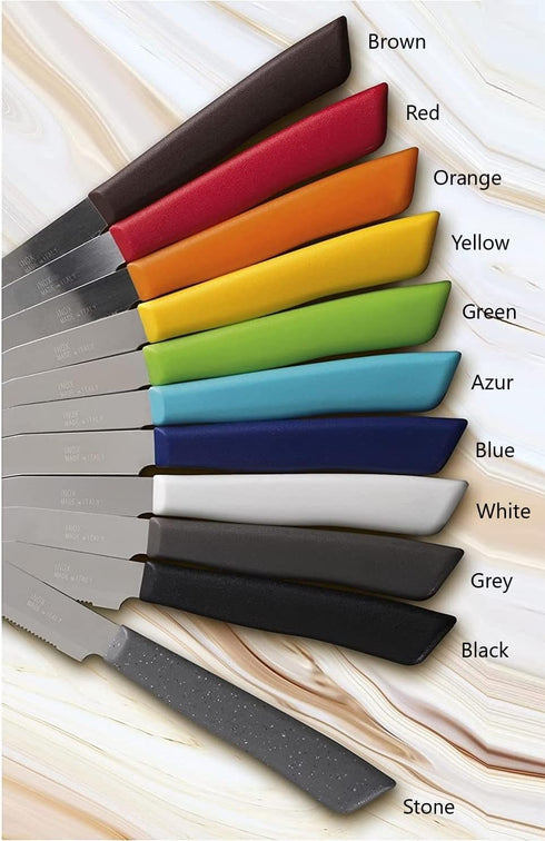 6 Kitchen Knives - 4.3"/11cm Italian Stainless Steel Serrated Vegetable/Steak/Table Knife Cutlery, Rounded Tip (White)