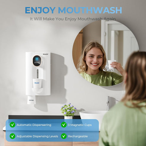 S7 3 3 Automatic Mouthwash Dispenser Touchless for Bathroom, Smart Electric Mouthwash Dispenser with Magnetic Cups