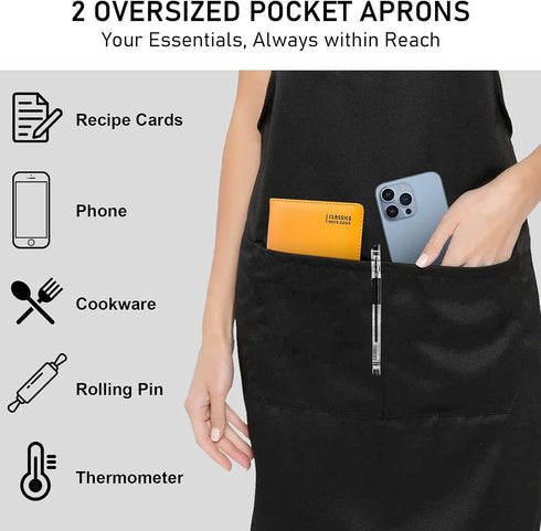 XEMGUE 12 Pack 2 Bib Apron, Unisex Restaurant Kitchen Aprons for Women with Pockets, Chef Aprons for Cooking Men BBQ