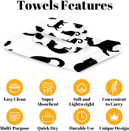 3 Sets, 1 1 1 Set Black Cats Piece Towel Bathroom Bath Towel, Washcloth, Hand Towel, Cotton Fast Dry Soft Absorbent