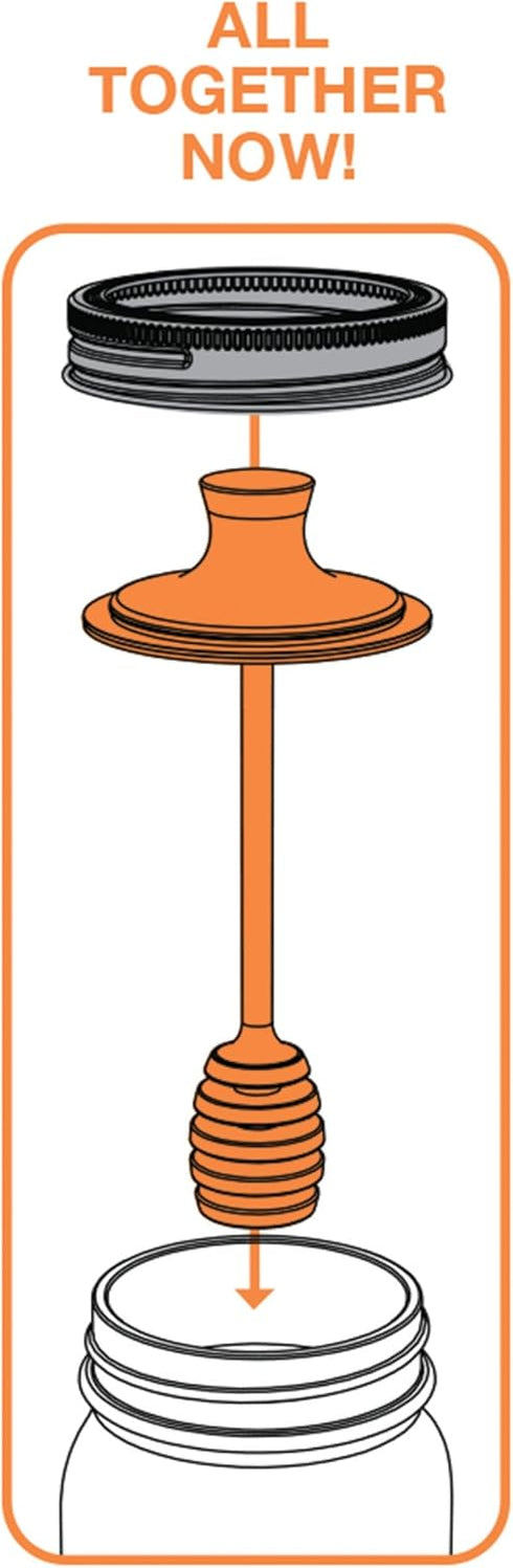 Jarware Orange Honey Dipper Lid for Regular Mouth Mason Jars, 16-Ounce