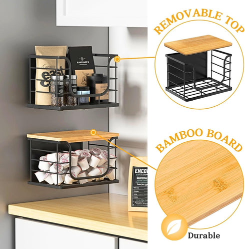 2 Pack Magnetic Shelf for Fridge Trash Bag Organizer, Stackable Garbage Bag Holder with Bamboo Lid, Magnetic Storage