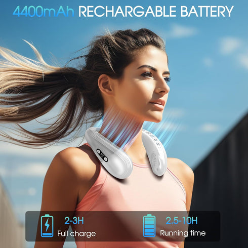 Neck Fan with Cooling Plate, 4400mAh Rechargeable Battery Operated, Cooling Neck Air Conditioner for Women and Men