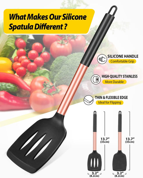 Pack of 2 Non-Stick Silicone Solid Turner Spatulas, High Heat Resistant BPA Free, Ideal for Cooking Fish, Eggs,