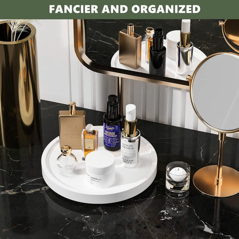 Turntable Vanity Tray 9 Inch for Perfume Candle, Bamboo Kitchen Sink Countertop Organizer for Glass, Sponge, Soap