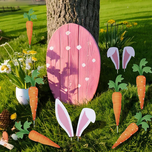 16 Easter Decorations Tree Picks Ornaments: pcs Large Pink Bunny Ear Carrots Picks Decorations, Cute Rabbit Ears